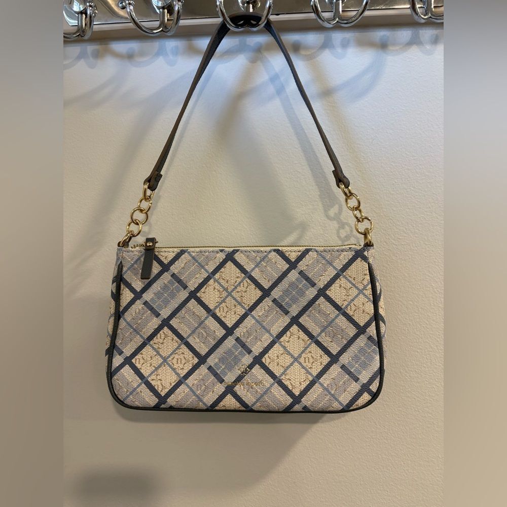 Nanette Lepore Blue and Cream Checkered Shoulder Bag